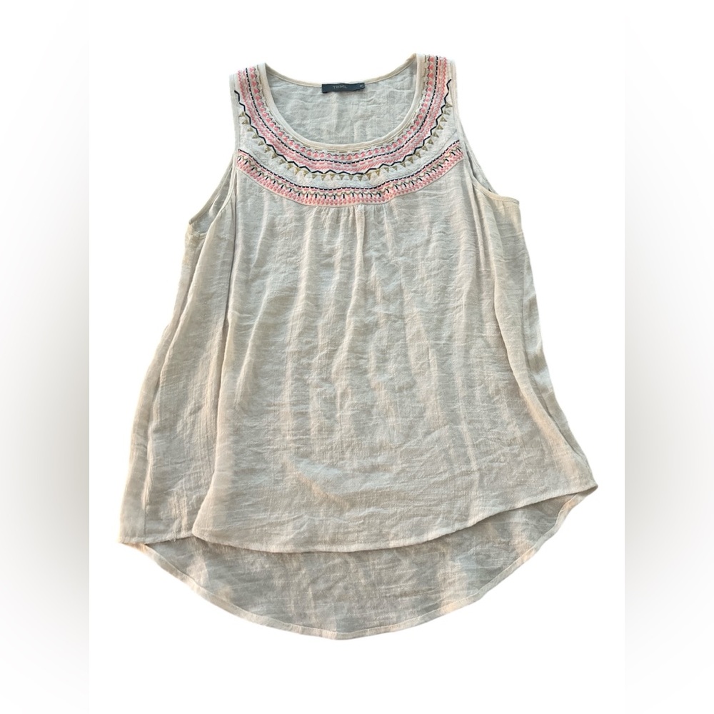 THML Embroidered Sleeveless Beige Top Hi-lo hem Size M